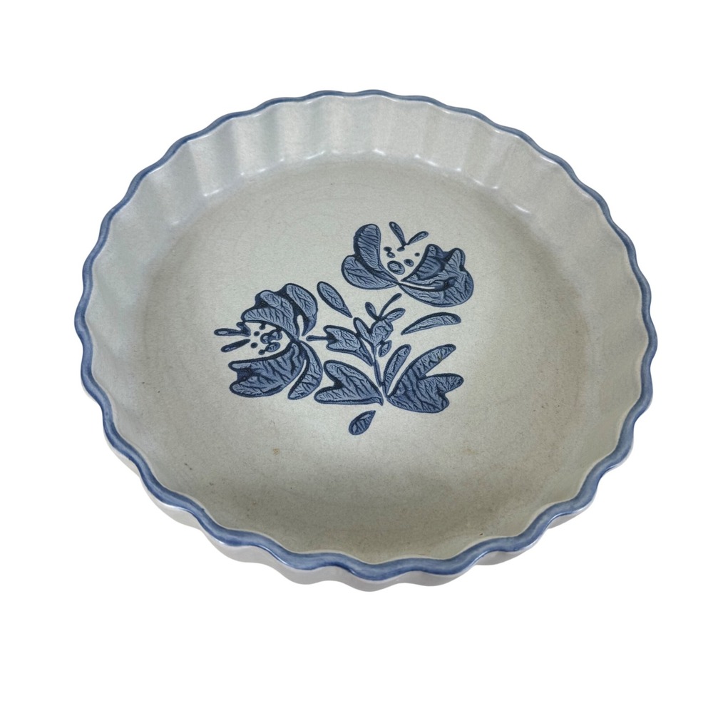 Pfaltzgraff Yorktowne Quiche Tart Dish 9 Inch Round Fluted Stoneware Blue Floral